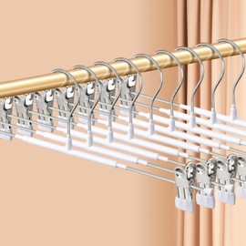 HWAJAN Pants Hangers with Clips for Women 20 Pack 16Inch Adjustable Heavy Duty Space Saving Skirt Hangers Non-Slip Trousers, Jeans Clothes,Shorts White
