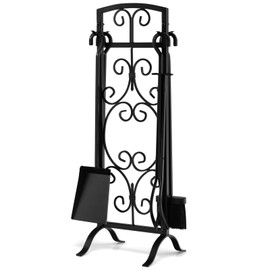 IRONMAX 5 Pieces Fireplace Tools Set, Indoor/Outdoor Fire Place Tools Set w/Integrated Handles, Wrought Iron Hearth Tools with Pedestal Base, Fireplace Brush, Shovel, Fire Poker, Firewood Tong