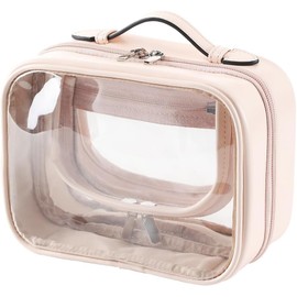 UrbAmerican Travel Clear Toiletry Bag Makeup Bag, Cosmetics Case Toiletry Bag with Handle, Zipper Makeup Handbag Transparent Waterproof Large Capacity Storage Organizer for Women Girls, white