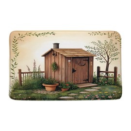 NYCCSM Outhouse Bath Mat Vintage Primitive Country Backhouse Rustic Farmhouse Grass Garden Yard Soft Memory Foam Rug for Bathroom Kitchen
