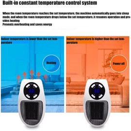 Energy Efficient Plug In Heater for Indoor Use, Electric Space Heater for Bathroom, Office, Rooms, Overheat Protection, Low Energy Consumption, Programmable, Adjustable Thermostat, LED Display