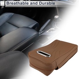 X AUTOHAUX Car Center Console Cover Car Armrest Cover Multifunctional 12.4"x6.3"x3.15" Brown Nappa Leather Memory Foam
