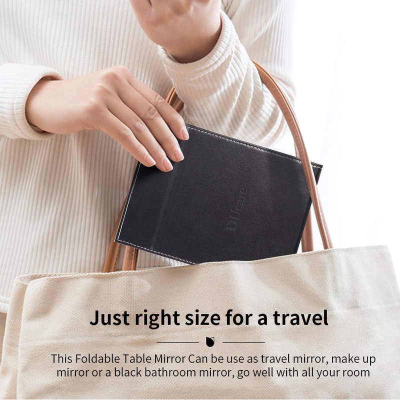 DUcare Folding Mirror Portable Travel PU Portable Adjustable Rectangular Ultrathin