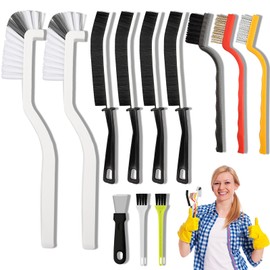 12Pcs Crevice Cleaning Brush Set, Hard Bristle Cleaning Tool with Scraper, Grout Brush kit for Bathroom, Kitchen, Sink, Faucet, Window Grooves, Bottles, Blenders