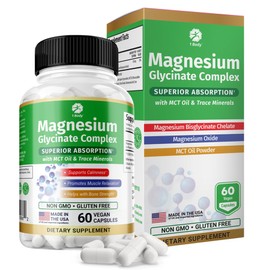 1 Body Complejo de glicinato de magnesio, suplemento de magnesio de alta absorción para calma, relajación muscular y apoyo a la salud ósea, vegano... 