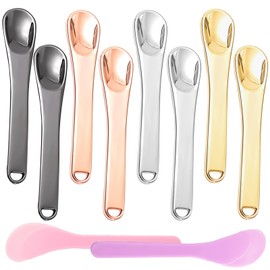 Pack of 8 Cosmetic Spatulas, Metal Cosmetic Spatulas, Cosmetic Spatulas for Cream, Suitable for Sampling Lotions and Mixing Masks, 2 Plastic Spatulas