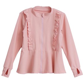 Rakua RS209 Kids Rash Guard, Shoulder Ruffles, High Neck, Flare, Girls, pink (salmon pink)