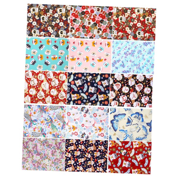 OHPHCALL 15 Sheets Floral Cotton Fabric Patchwork Bundle Plain Weave