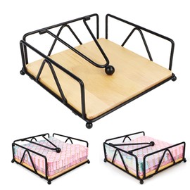 Napkin Holder Black Wood, with Weighted Clamping Arm - Napkin Holder Wood, Napkin Stand Table Vintage, Waterproof, Rust-Resistant for Kitchen Restaurant (18 x 18 x 7 cm)