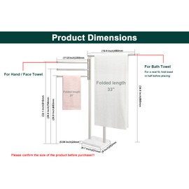 BathAce Standing Towel Rack, 304 Stainless Steel Towel Holder Stand with Weighted Marble Base, Floor Bath Towel Racks for Bathroom, Pool, Outdoor with 3 Swivel Towel Arms, Brushed Nickel