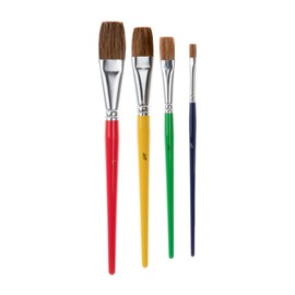 First Impressions Really Good School Painting Brushes - Sableline Bristle Brushes for Tempera, Watercolor, Acrylics, & More! - Flat Set of 4