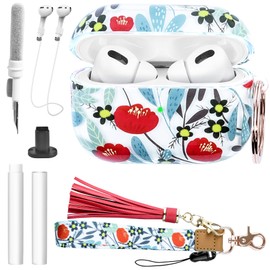 ORATYFAN Airpods Pro Case 1st Gen with Keychain Lanyard Cleaner Kit & Magnetic Anti-Lost Strap, Cute Protective Hard Air Pod Pro Case Cover 2019 with Bracelet Accessories for Women Girls Camellia