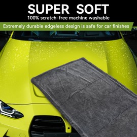 Ablethe Car Drying Towels Set Extra Large 1300gsm with Plush Edgeless, Absorbent Microfiber Drying Towels for Cars, Trucks, SUVs, 25in x 36in (Grey)