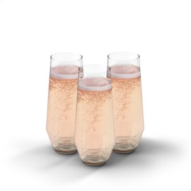 Tossware POP 9oz Diamond Flute SET OF 12, Premium Quality, Recyclable, Unbreakable & Crystal Clear Plastic Champagne Glasses