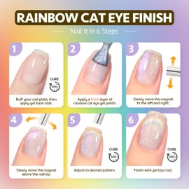 GAOY GAOY Cat Eye Gel Nail Polish, Glitter Holographic Nail Polish with Magnet, 16ml Reflective Translucent UV Gel for Nail Art, 1394 Silver Rainbow