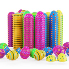 ALANTOP 50Pcs Plastic Printed Bright Easter Eggs, 2.4" Assorted Colors Fillable Easter Eggs Bulk for Easter Egg Hunts, Easter Hanging Decor, Filling Treats and Party Favor