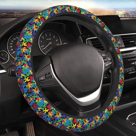 Subily Colorful Autism Awareness Steering Wheel Covers, Cute Thickened Steering Wheel Cover for Men Women, Car Accessories