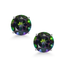 Gem Stone King 14K White Gold 6MM Round Gemstone Birthstone Screw Back Stud Earrings | White Gold Stud Earrings For Women Men