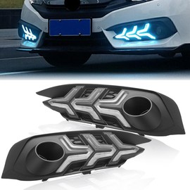 BIHEE Daytime Running Light Assembly for Honda Civic 2016 2017, 3 Color DRL Driving Fog Lamp Waterproof Bright Amber Turn Signal Light Assembly Kit,1 Pair