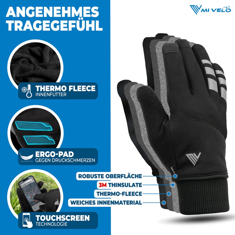 MIVELO Cycling Gloves with Thermal Fleece, Waterproof & Windproof Gloves,