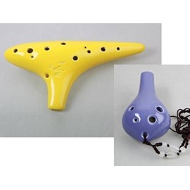 Great Deal!Focalink 6 Holes Alto C Blue Glaze Ceramic Ocarina + 12 Hole Alto C Yellow Glazed Ceramic Ocarina - Easy to Learn, Good for Beginner & Great Gift