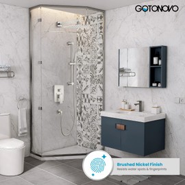 gotonovo Shower Faucet Set 12 Inch Square Rain Shower Head with Adjustable Angle Slide Bar with Handheld Spray Wall Mount Shower Trim Kit Shower System Rough-in Valve and Trim Included Brushed Nickel