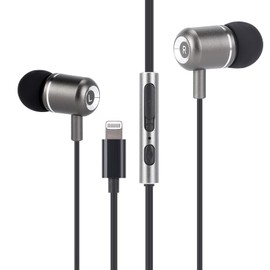 Earbuds with Aux-C-Lightning Connection and Mic- Leather Case Included (Lightning Connection -TR53)