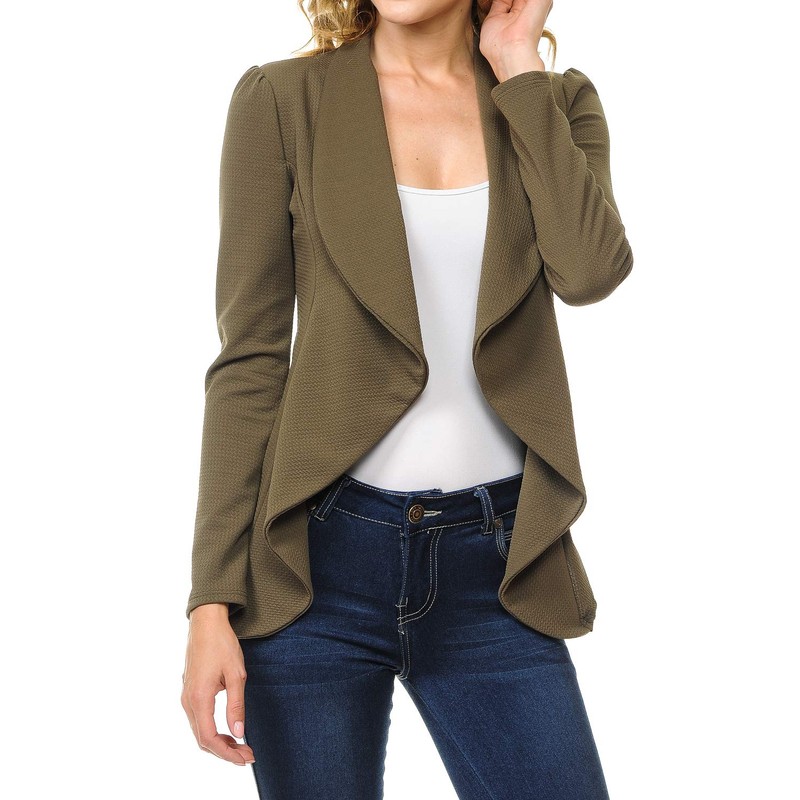 MINEFREE Women's Long Sleeve Classic Draped Open Front Lightweight Blazer