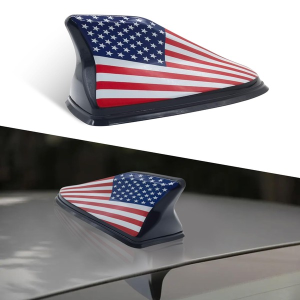 jeseny Pack-1 ABS Car Shark Fin Antenna with American Flag Pattern, AM/FM Radio Signal Base, Punching-Free Signal Receiver, Car Roof Decorations, Universal for Most Cars (Multicolored)