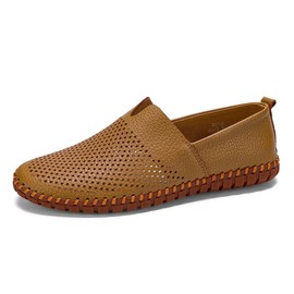 Mocasines de piel genuino para hombre, zapatos de caminar suaves y perforados, Beige Bronceado, 27 cm
