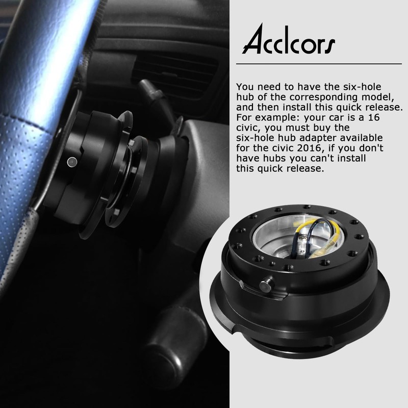 Acclcors Steering Wheel Quick Release Universal 6-Hole Snap Off Boss