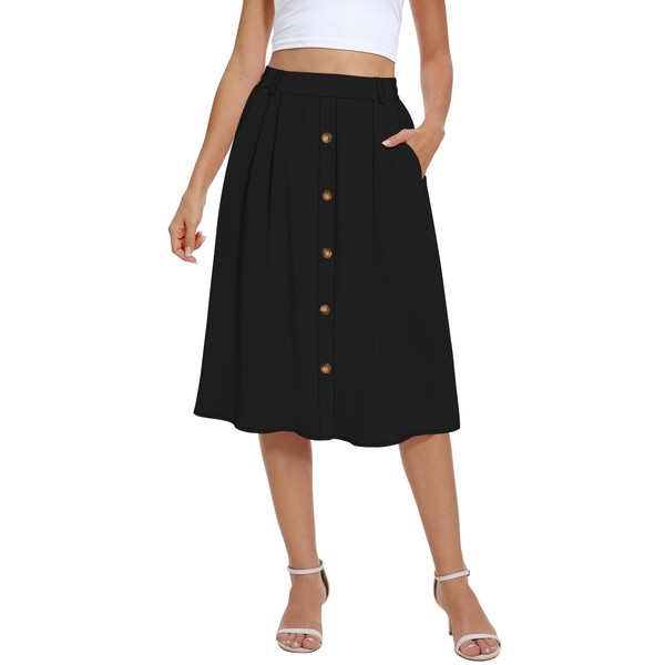 Yincro Women's Flowy Midi Skirt Summer Pleated High Waisted Casual
