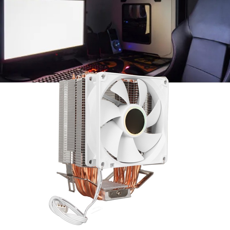 CPU Cooling Fan Professional Efficient 6 Tubes 3 Wires White