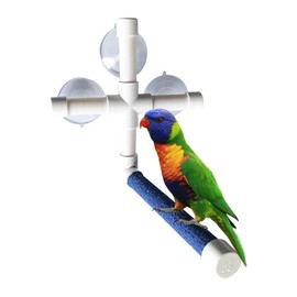 Litewood Bird Shower Perch Portable Suction Cup Parrot Window Wall Stand Toys for Small Medium Large Macaw Cockatoo African Grey Budgies Parakeet with Scrubbing Wooden Stick Non-Slip (1Stick)