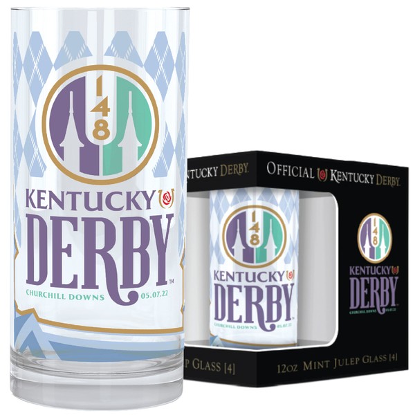 Creedence Holdings 2022 Kentucky Derby Mint Julep Glass - Official Souvenir Glassware of the 148th Authentic Licensed for Party Cup Day 4 Pack