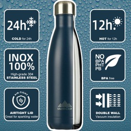 Mont-Clair Stainless Steel Water Bottle, Vacuum Insulated + BPA Free, 12h Hot & 24h Cold Drinks Bottle, Metal Water Bottle 1L Leakproof, Ideal for Adult, Kids, Running - Dark Blue