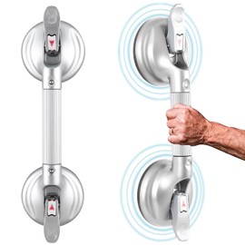 Daren Medical 15-Inch Shower Handle - Upgraded Grab Bar with Strong Suction Cups for Bathtub & Shower Safety, Ideal for Seniors, Elderly, Disabled -Silver