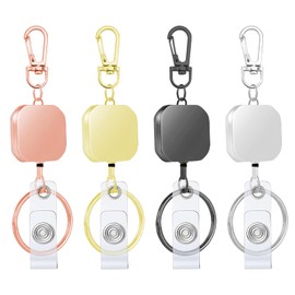 4 Pack Retractable Badge Reels with Metal Casing – Heavy Duty Carabiner Keychain Holder with Belt Clip & Key Ring – 14.5 Inch （37cm） Pull Cord for ID Cards, Keys, Work, Office, Outdoor Use