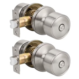 NIZADO 2 Pack Indoor Keyless Door Locks for Bedrooms, Privacy Bathroom Interior Door Knob with Lock in Satin Nickel, Privacy Modern Door Handle Interior for Bath and Bed