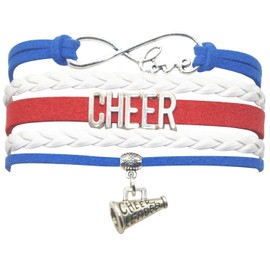 HHHbeauty Cheer Bracelet Cheerleading Cheer Charm Bracelet Cheer Gifts for Cheerleaders, Party, Celebration (Royal Blue White and Red)