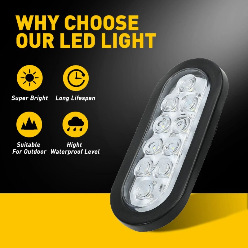 2X 6" 10 LED Oval White Trailer Truck Reverse Backup