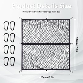 XJJAUGKLY Luggage Net 120 x 120 cm, Stretchable up to 210 x 210 cm, Highly Elastic Luggage Net, Truck Bed Organiser with 6 Steel Carabiners, Boot Net, Separation Net, Luggage Fixation for Trucks, Cars