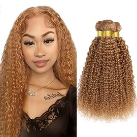 Leruikair Human Hair Bundles 14 16 18 Inch Jerry Curly Human Hair Bundles Honey Blonde Color 27 Unprocessed Brazilian Soft Quick Weave Hair for Black Women