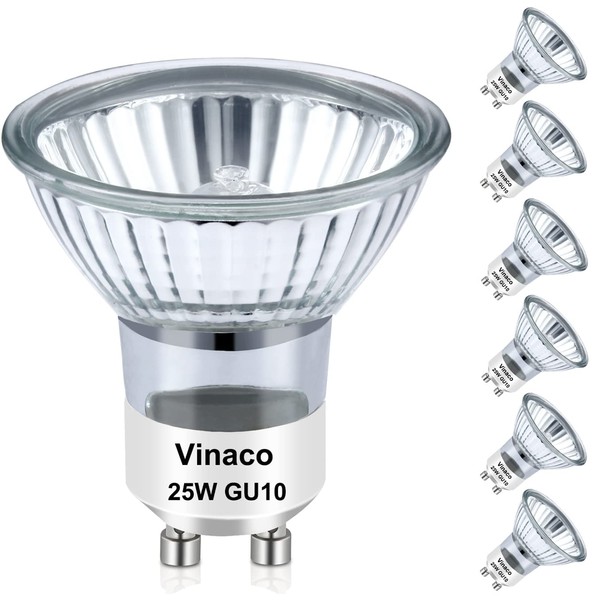 Vinaco GU10 120V 25W Bulb Candle Warmer, 6pcs gu10+c 120v 25w Halogen Light Bulbs Replacement for Candle Warmer Light Bulbs, Wax Burner Light Bulb, MR16 JDR with Glass Cover GU10 110V/120V/130V 25W