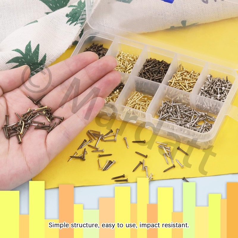 Mardatt 1600Pcs 3 Sizes Small Tiny Nails Assortment Kit, 1x6mm,