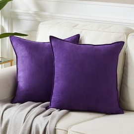 Fancy Homi 2 Packs Premium Faux Suede Decorative Throw Pillow Covers, Super Soft Square Pillow Case,Solid Cushion Cover for Couch/Sofa/Bedroom (20"x 20",Set of 2, Purple)