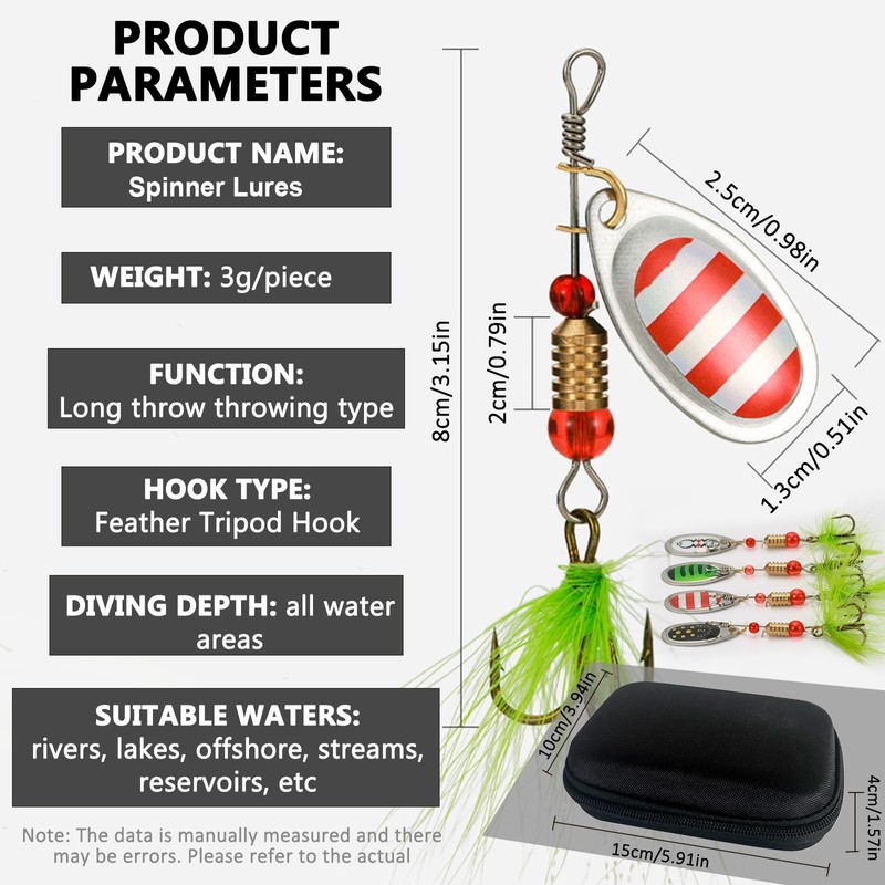 JasCherry Sequins Spinner Fishing Lures Kit, Lifelike Rotating Metal Fish