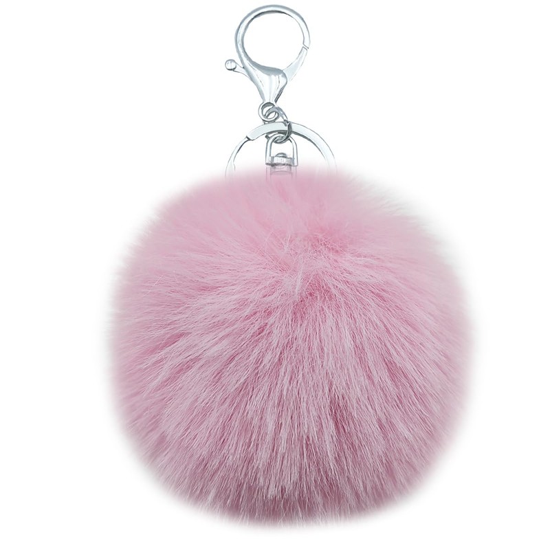 MMQXWZG 2 Pieces Pom Pom Keychain Artificial Rabbit Fur Puff