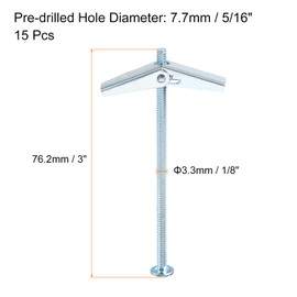 sourcing map 15Pcs Spring Toggle Bolt Anchors, 1/8"x3" Butterfly Anchors Male Thread Spring Loaded Hollow Wall Round Head Toggle Bolt