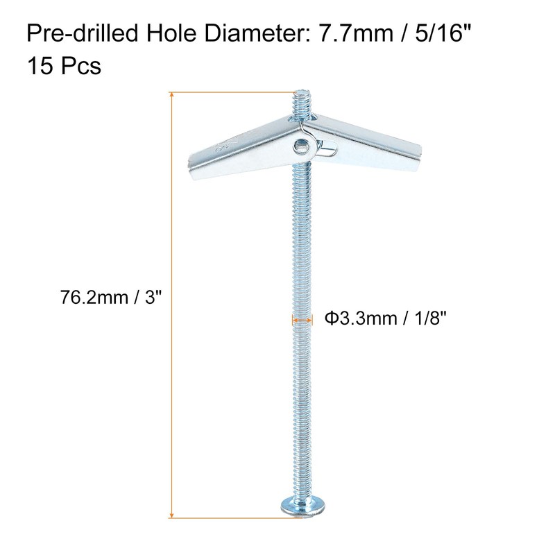 sourcing map 15Pcs Spring Toggle Bolt Anchors, 1/8"x3" Butterfly Anchors